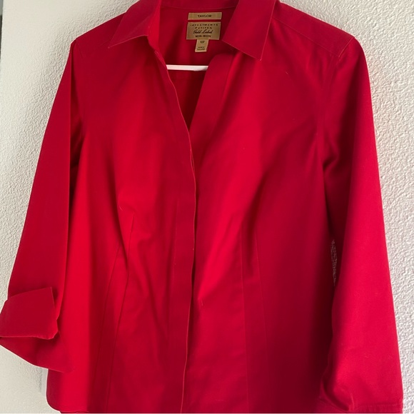 Investments Taylor Gold Label Non-Iron 3/4 Sleeve Button Front Shirt Red 10P - Picture 5 of 10